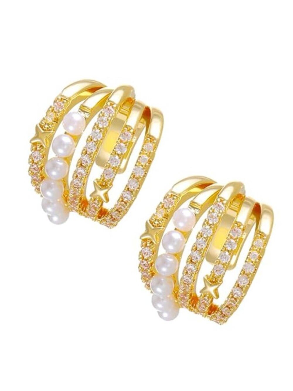 Star Faux Pearl Ear Cuff Earring Gold Tone  with mini zircons